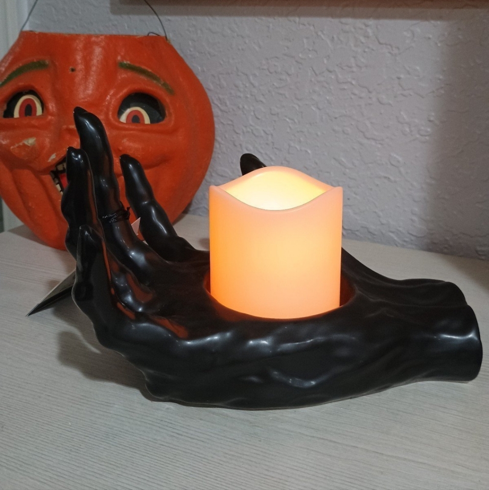 Halloween Flameless Candle Large Black Hand Flicker New